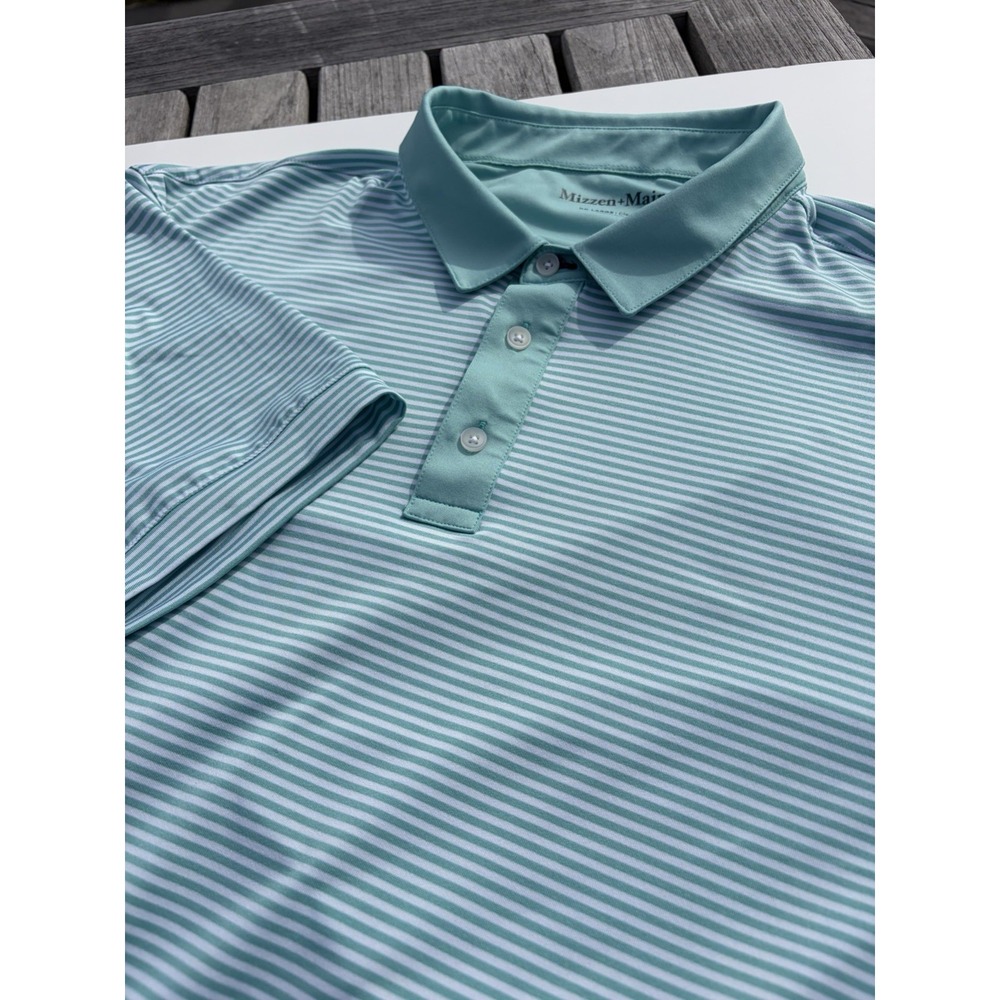 Mizzen Main Versa Polo Stretch XXL White and Green Mint Stripe Classic Fit Polo